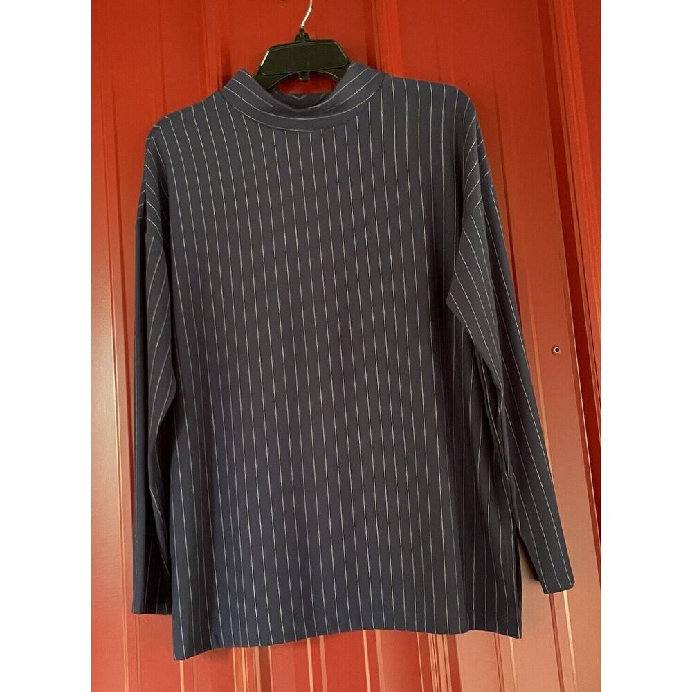 Chicos Top Mock Neck Pinstripe Long Sleeve Shirt Tunic Womens Medium